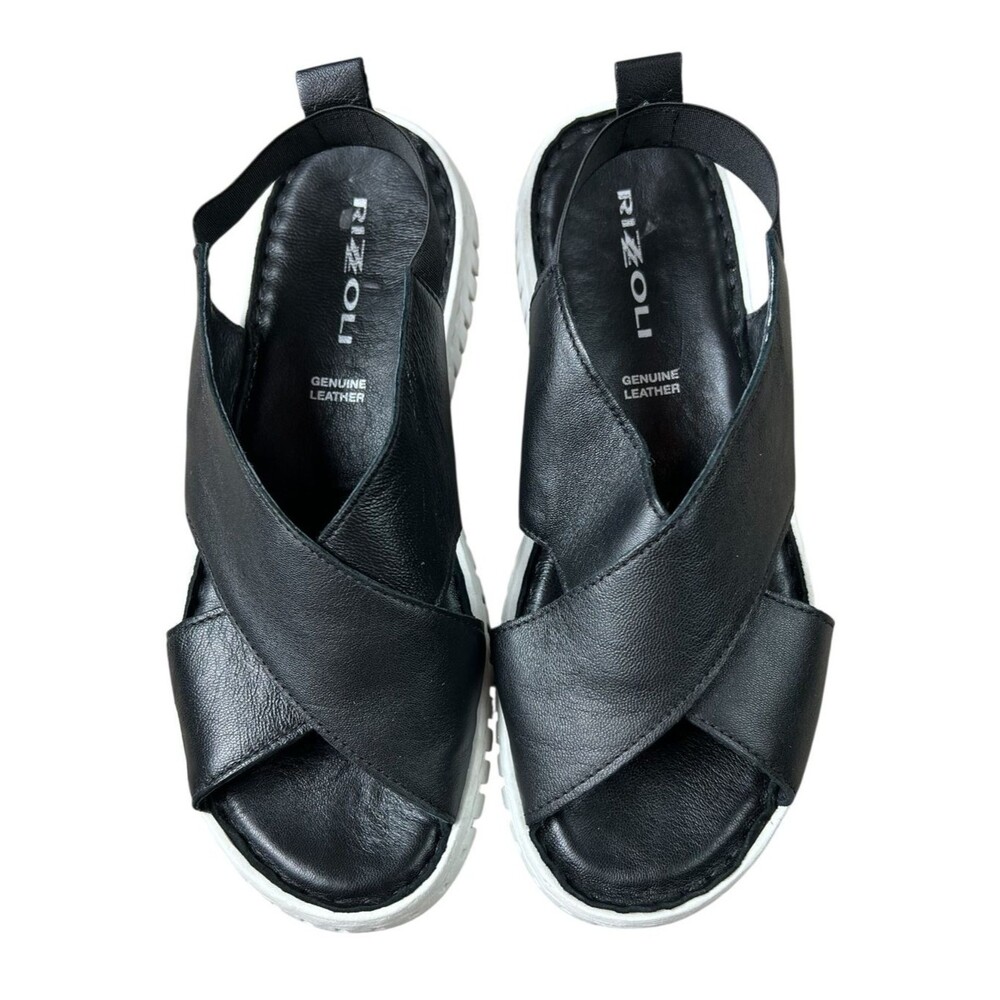 Rizzoli Black Leather Super Comfort Sandal Size 41 / 10 Sporty Vacation Casual